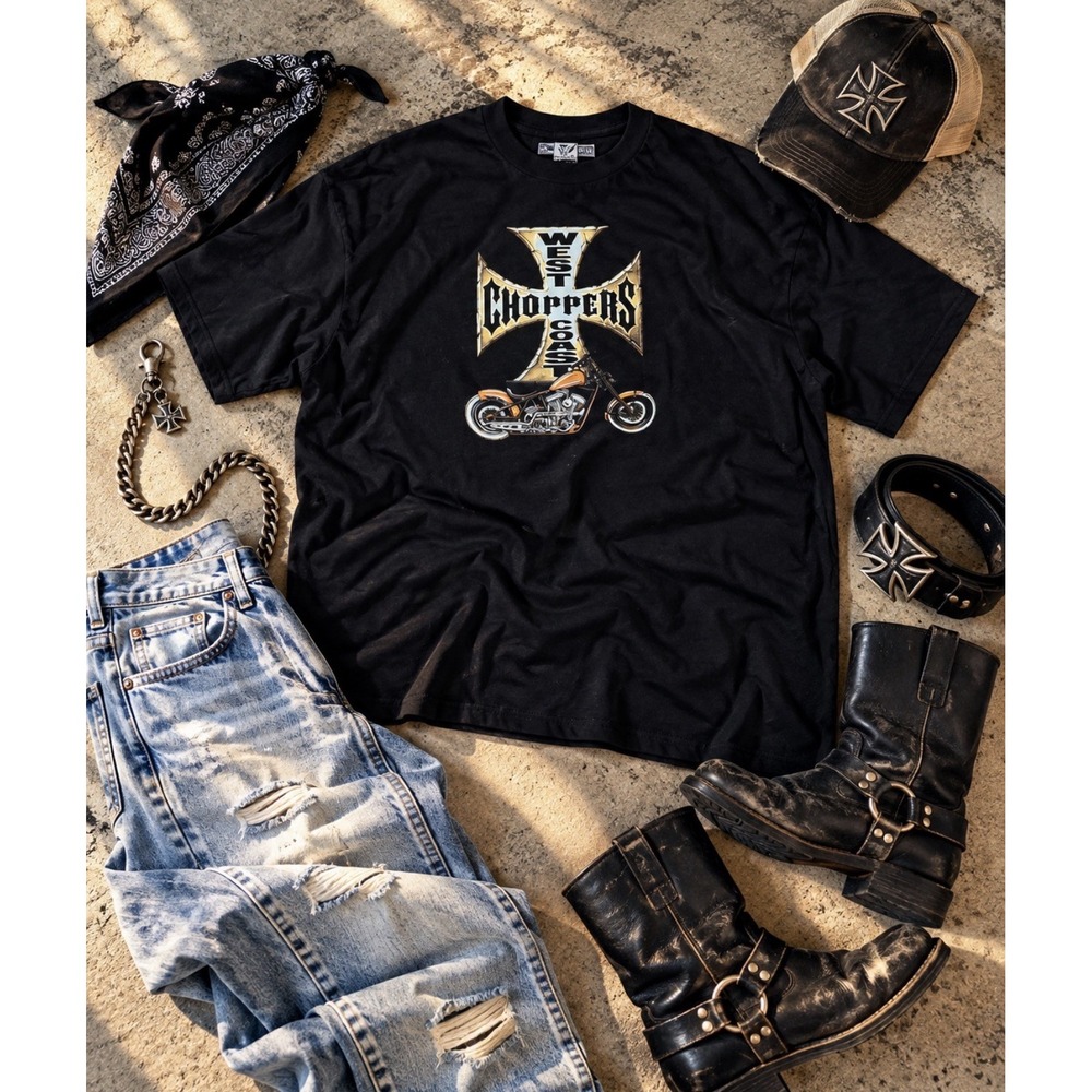 West Coast Choppers Biker T-Shirt Size 2XL Double Side Big Back Graphic Black